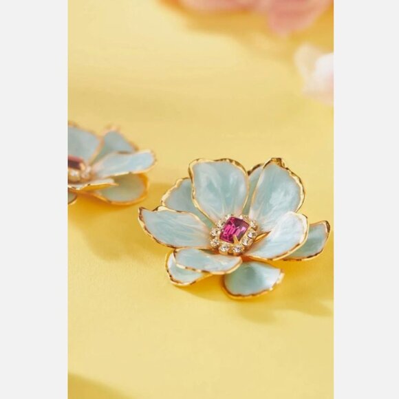 NWT Anthropologie The Pink Reef Handpainted Earrings Hawaiian Blue - Picture 3 of 8